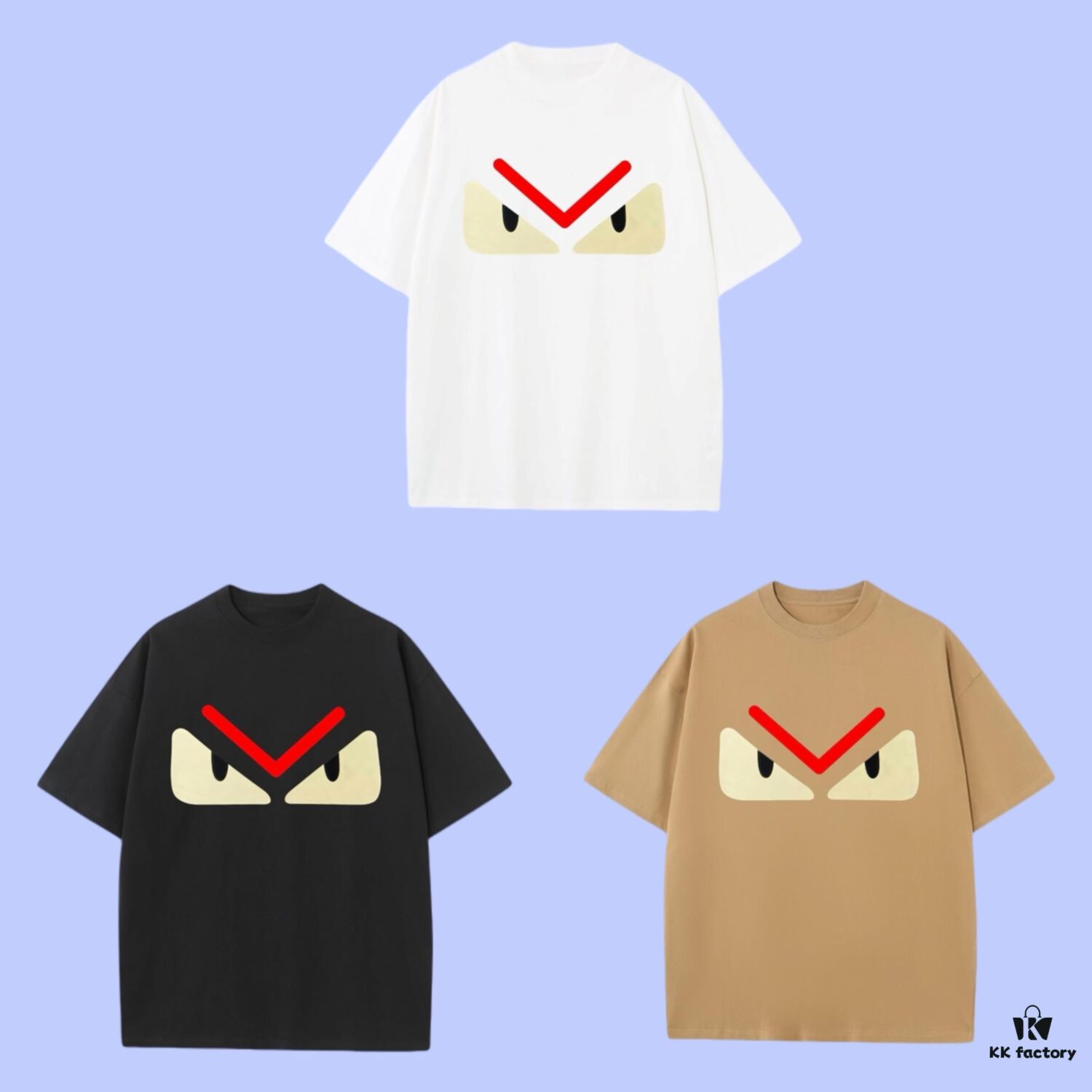 FENDI 2025 Fall Spring/Summer Collection Monster Eye Short-Sleeve T-Shirt Premium Quality, Custom Woven 270G 32-Count Double-Yarn Pure Cotton Fabric, Relaxed Fit Unisex Design