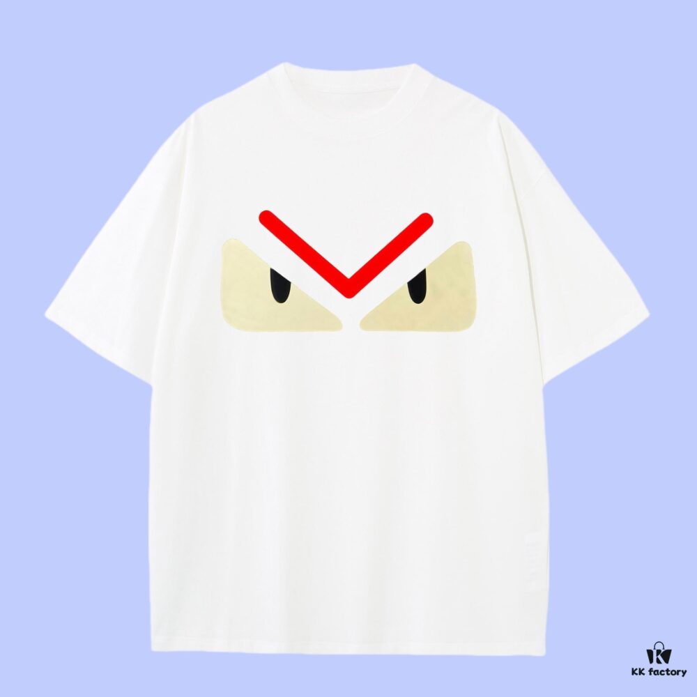 FENDI 2025 Fall Spring/Summer Collection Monster Eye Short Sleeve T-Shirt Premium Quality Limited Edition, Custom Woven 270G 32-Count Double-Yarn Pure Cotton Fabric, Relaxed Fit Unisex Design