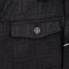 FENDI FEND Heavyweight Denim Jacket Coat in Shirt Style, Custom Woven Fabric with FF Jacquard and Towel-Like Bold Lettering