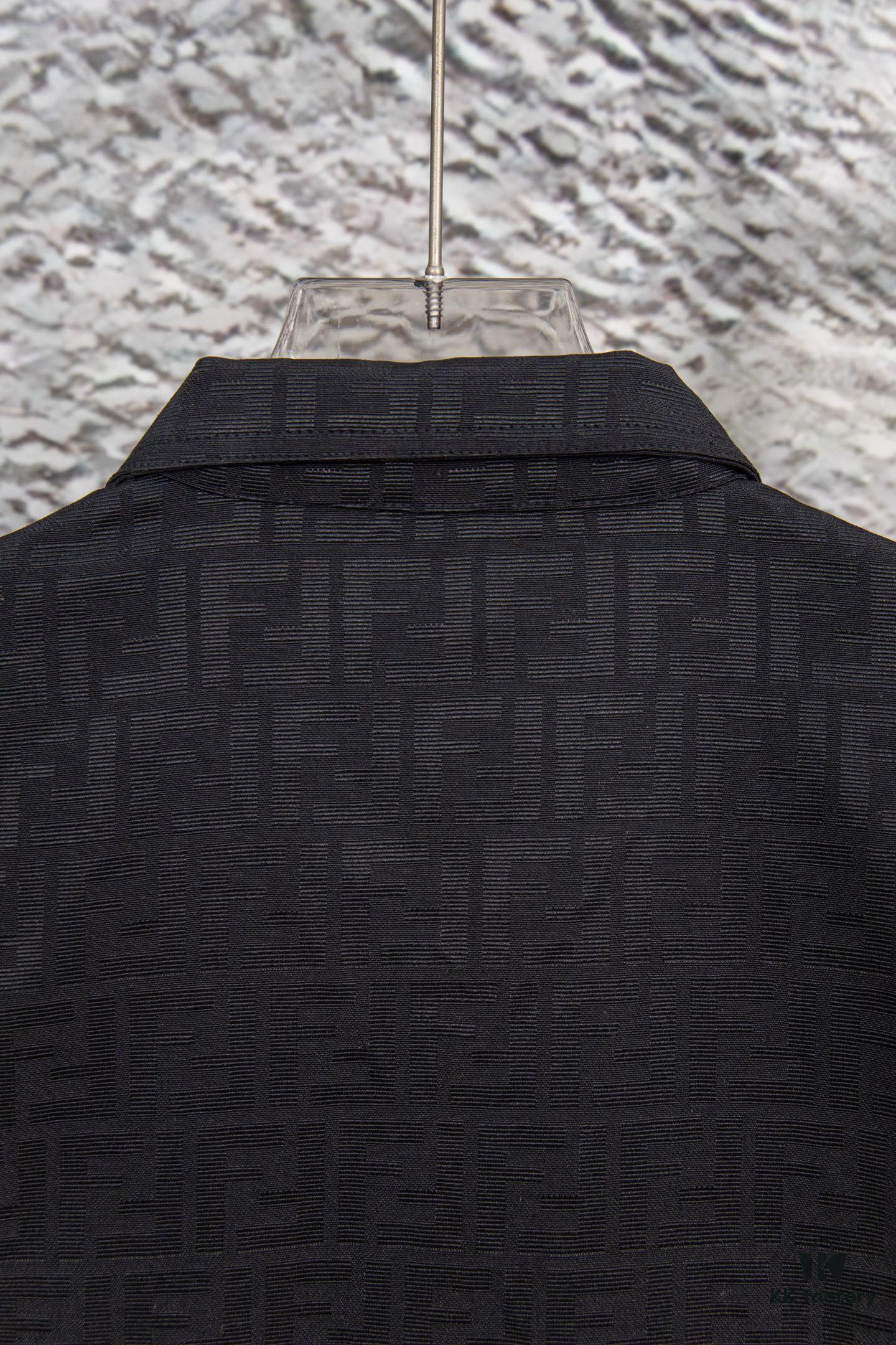 FENDI FEND Heavyweight Denim Jacket Coat in Shirt Style, Custom Woven Fabric with FF Jacquard and Towel-Like Bold Lettering