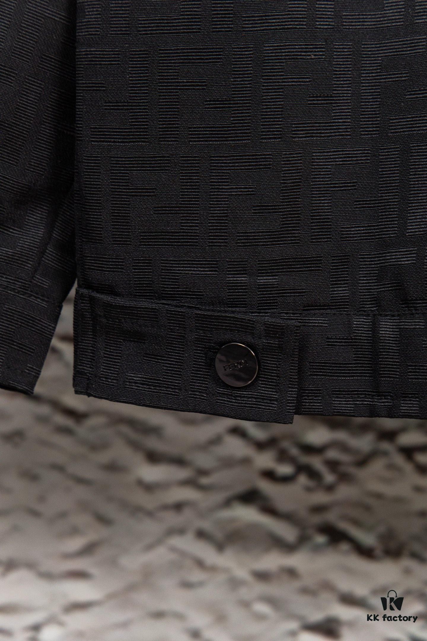 FENDI FEND Heavyweight Denim Jacket Coat in Shirt Style, Custom Woven Fabric with FF Jacquard and Towel-Like Bold Lettering