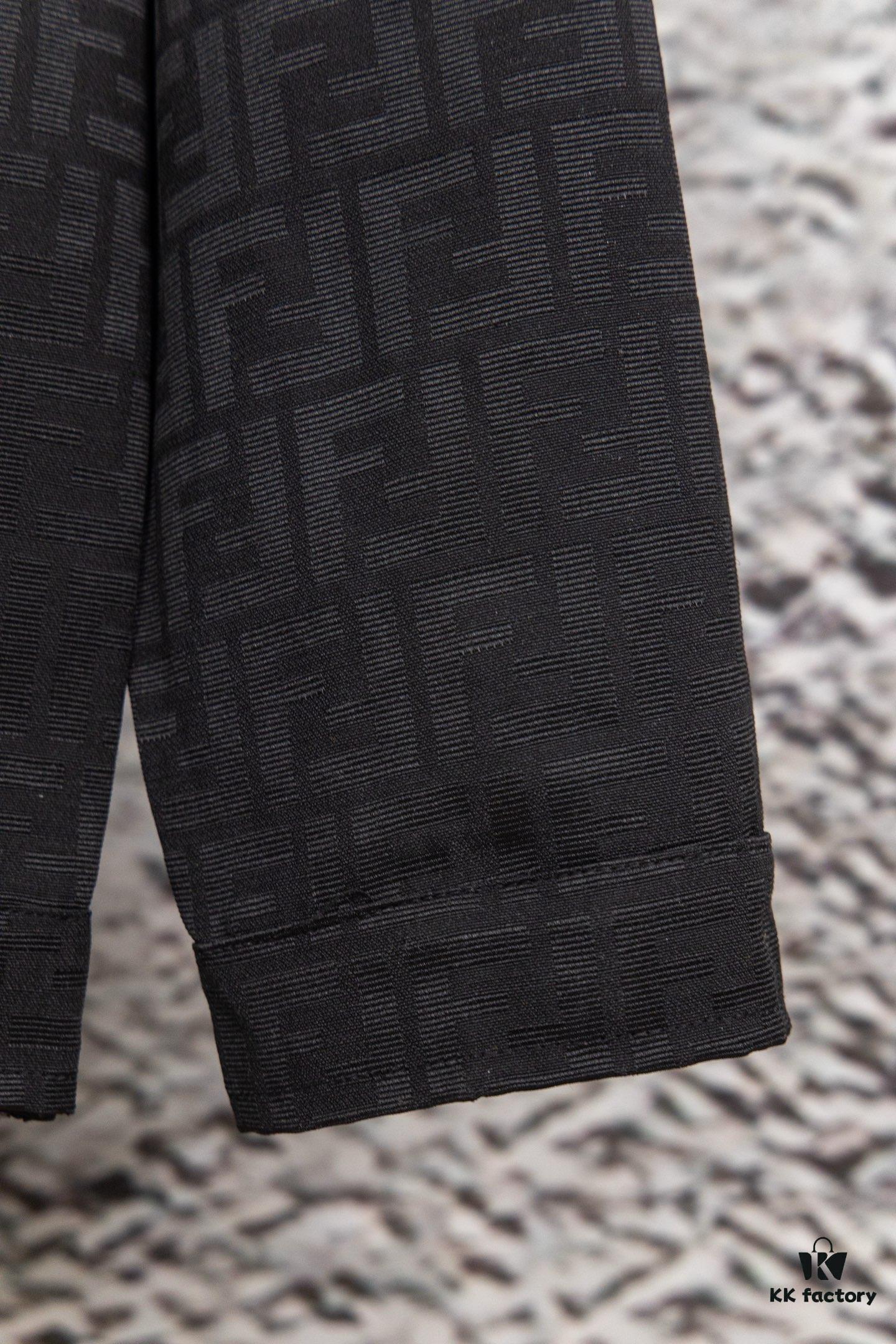 FENDI FEND Heavyweight Denim Jacket Coat in Shirt Style, Custom Woven Fabric with FF Jacquard and Towel-Like Bold Lettering