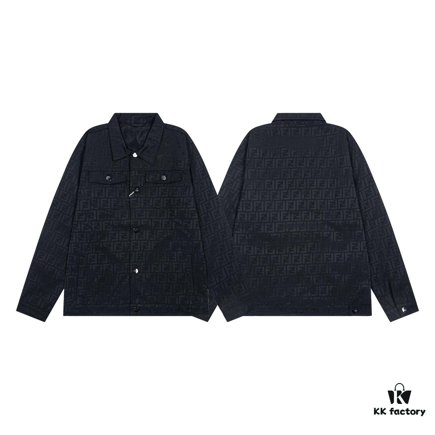 FENDI FEND Heavyweight Denim Jacket Coat Shirt Style Custom Woven Fabric with FF Jacquard Towel-Letter Embellishment High Aesthetic and Exquisite Craftsmanship