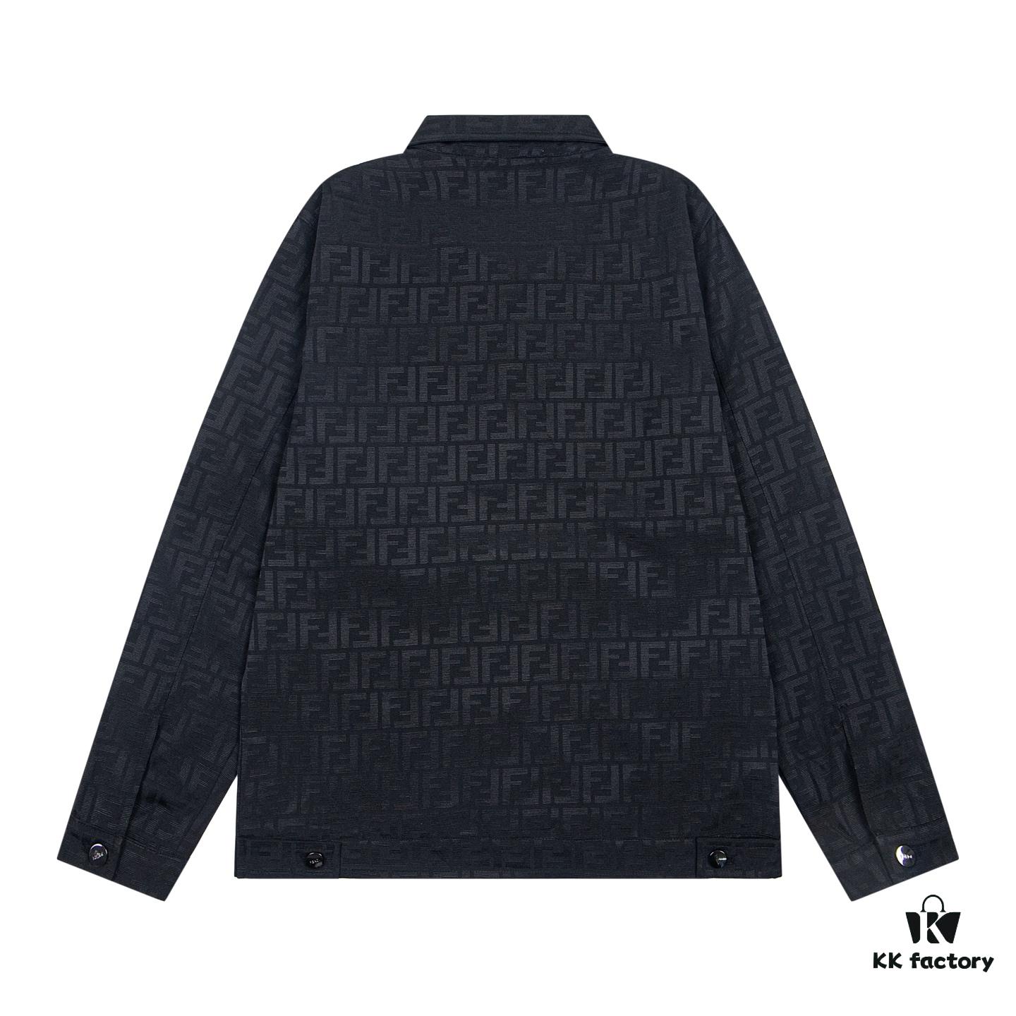 FENDI FEND Heavyweight Denim Jacket Coat Shirt Style Custom Woven Fabric with FF Jacquard Towel-Letter Embellishment High Aesthetic and Exquisite Craftsmanship