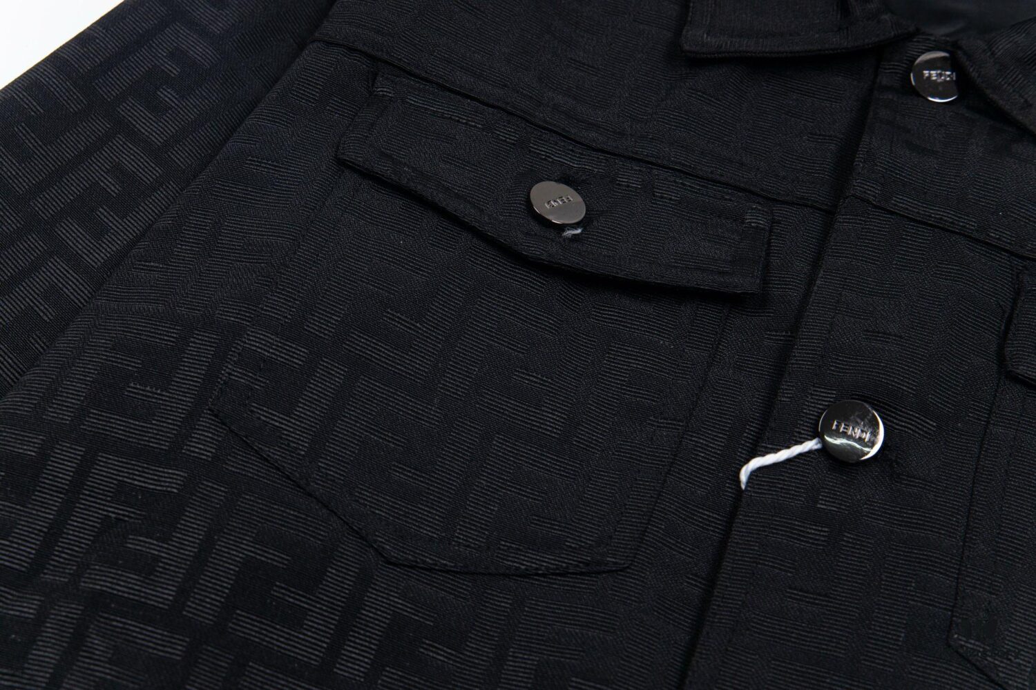 FENDI FEND Heavyweight Denim Jacket Coat Shirt Style Custom Woven Fabric with FF Jacquard Towel-Letter Embellishment High Aesthetic and Exquisite Craftsmanship