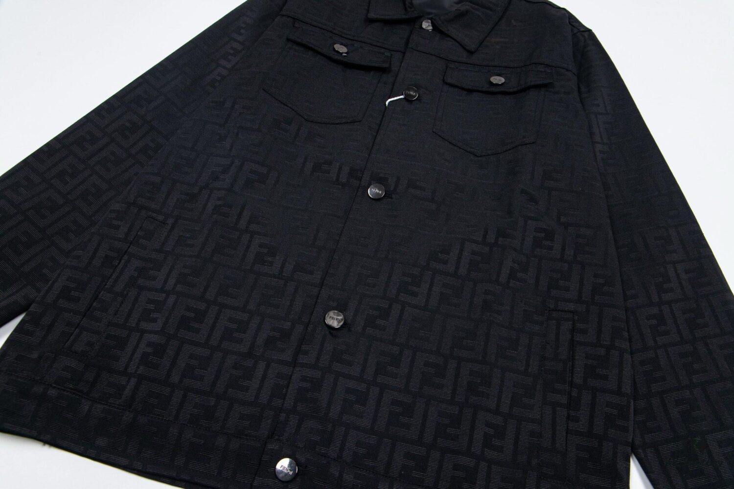 FENDI FEND Heavyweight Denim Jacket Coat Shirt Style Custom Woven Fabric with FF Jacquard Towel-Letter Embellishment High Aesthetic and Exquisite Craftsmanship