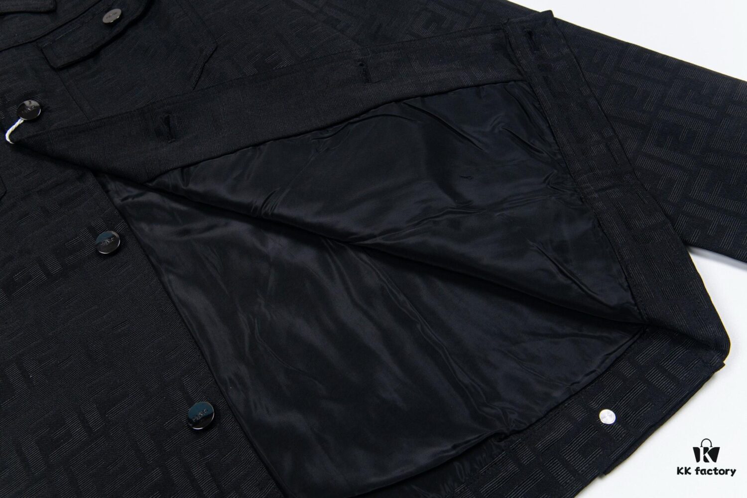 FENDI FEND Heavyweight Denim Jacket Coat Shirt Style Custom Woven Fabric with FF Jacquard Towel-Letter Embellishment High Aesthetic and Exquisite Craftsmanship