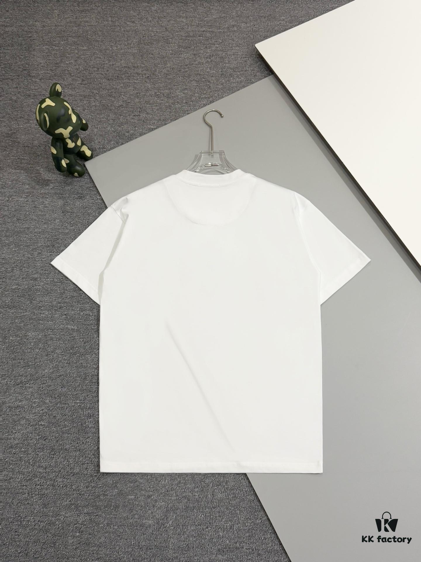 Fendi FD Colorful Embroidered FF Logo Short Sleeve T-Shirt, Inverted FF Embroidery on Back, Tatami Stitching Technique, 32s 280g Double-combed Cotton Fabric, Soft, Breathable, Anti-deformation, Anti-shrinkage, Fade-resistant, Loose Fit Unisex Design