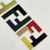 Fendi FD Colorful Embroidered FF Logo Short Sleeve T-Shirt, Inverted FF Embroidery on Back, Tatami Stitching Technique, 32s 280g Double-combed Cotton Fabric, Soft, Breathable, Anti-deformation, Anti-shrinkage, Fade-resistant, Loose Fit Unisex Design