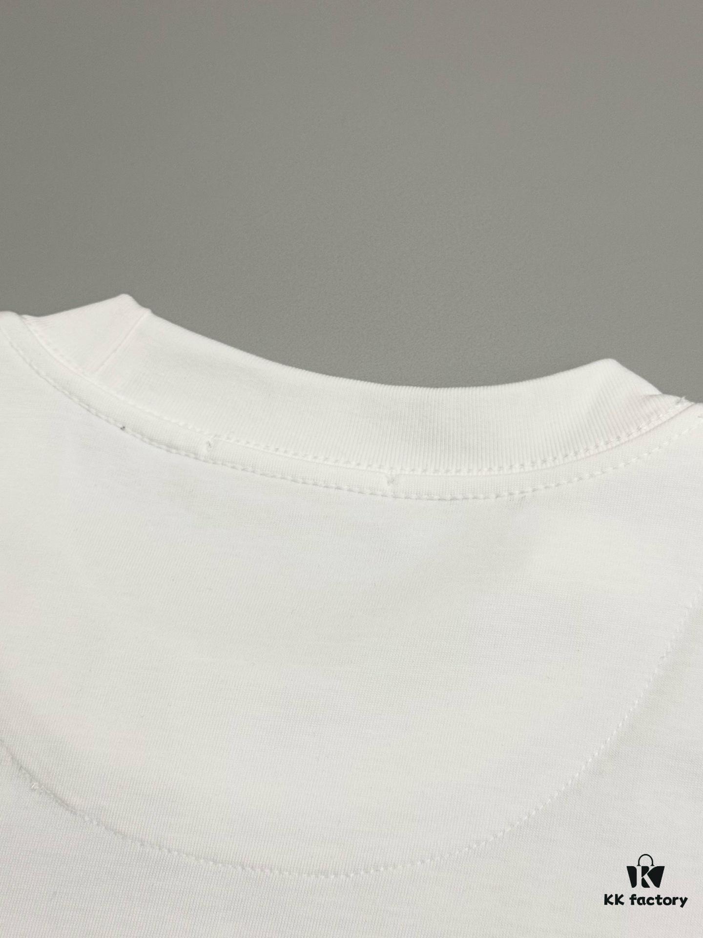 Fendi FD Colorful Embroidered FF Logo Short Sleeve T-Shirt, Inverted FF Embroidery on Back, Tatami Stitching Technique, 32s 280g Double-combed Cotton Fabric, Soft, Breathable, Anti-deformation, Anti-shrinkage, Fade-resistant, Loose Fit Unisex Design