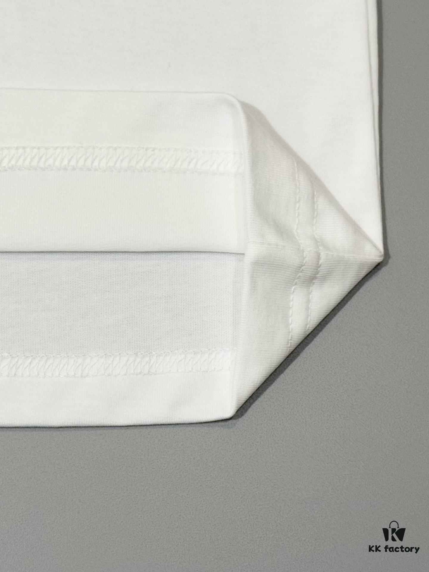 Fendi FD Colorful Embroidered FF Logo Short Sleeve T-Shirt, Inverted FF Embroidery on Back, Tatami Stitching Technique, 32s 280g Double-combed Cotton Fabric, Soft, Breathable, Anti-deformation, Anti-shrinkage, Fade-resistant, Loose Fit Unisex Design