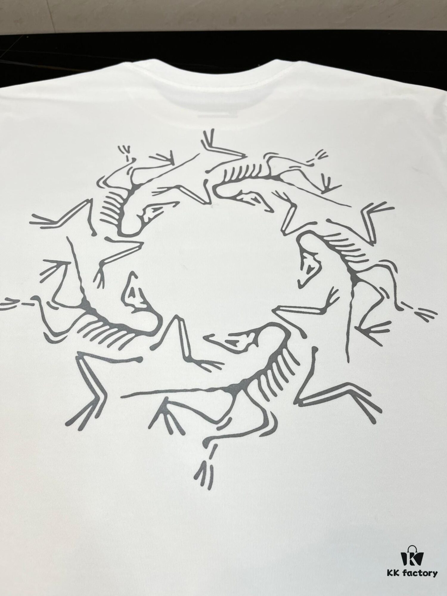 Ayc Teryx Arc'teryx 2024 Mini Bird Logo Reflective Print Short Sleeve T-Shirt, 280g Pure Cotton Double-Yarn Fabric, Soft and Comfortable Wear, Custom Rib Knit Collar Dyed in Same Dye Batch, Complete Three Labels, Unisex Style, High Version for Comparison