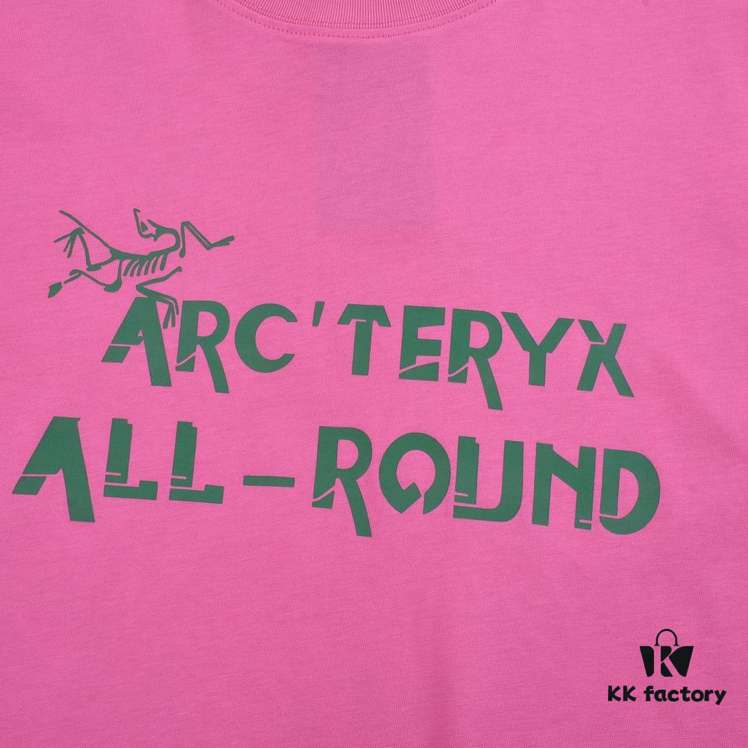 New Arrival ARC'TERYX Short Sleeve T-Shirt, Front Chest Graffiti Bird Dual Design, 32-Single Double High GSM Washed Cotton Fabric, Shrink-Resistant and Shape-Retaining, Classic Unisex Style