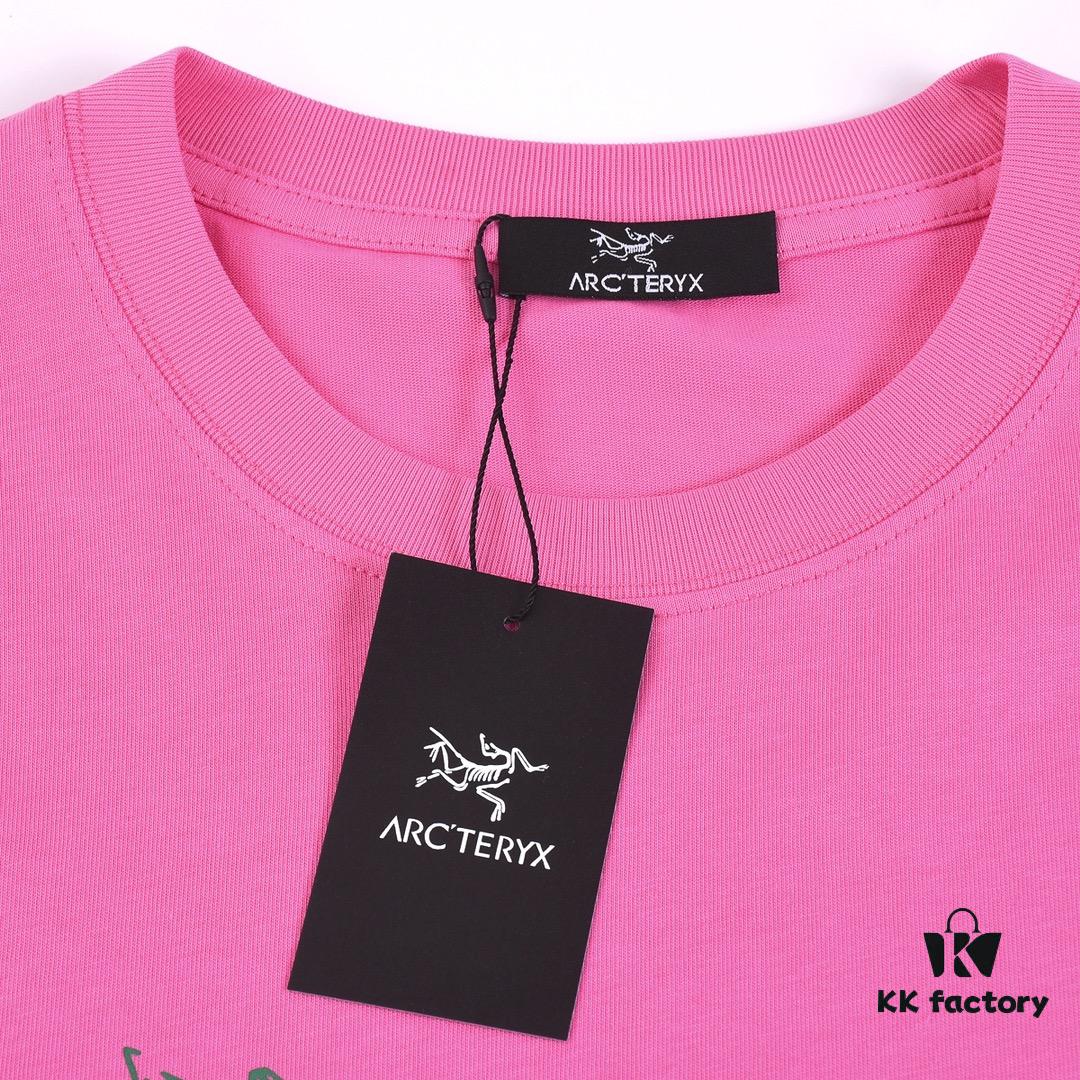 New Arrival ARC'TERYX Short Sleeve T-Shirt, Front Chest Graffiti Bird Dual Design, 32-Single Double High GSM Washed Cotton Fabric, Shrink-Resistant and Shape-Retaining, Classic Unisex Style