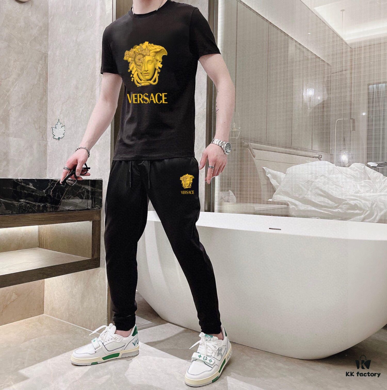 VERSACE Men's High-Quality Double-Mercerized Cotton Suit Set, Imported Premium Fabric, Fashion Trend Summer Collection 2025