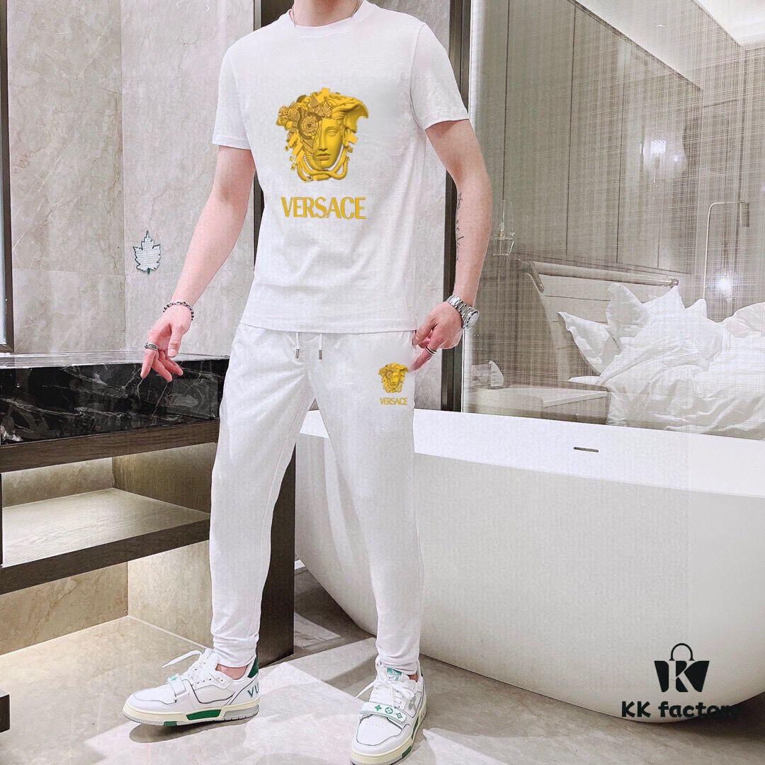 VERSACE Men's High-Quality Double-Mercerized Cotton Suit Set, Imported Premium Fabric, Fashion Trend Summer Collection 2025