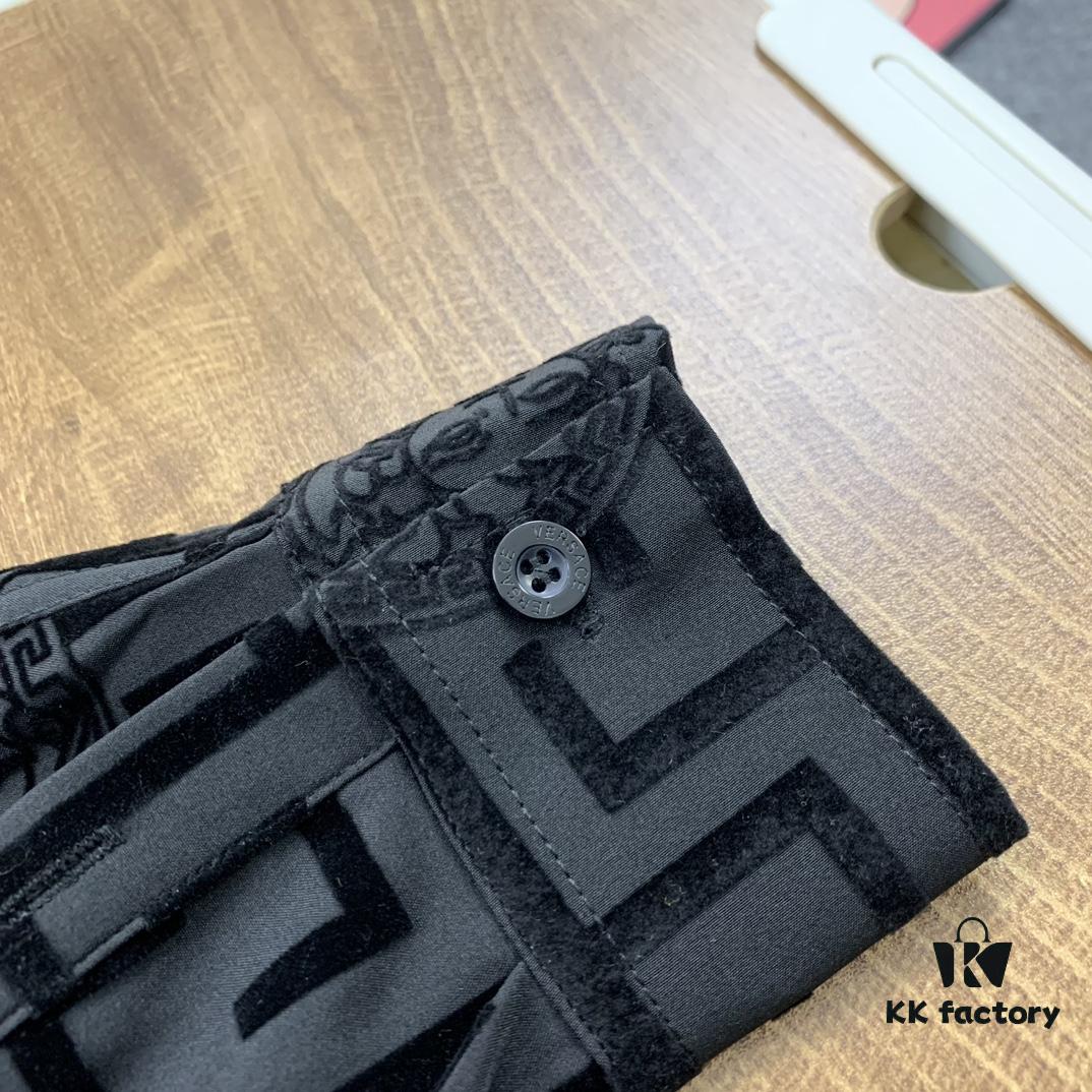 New Versace VERSACE 2024 SS Unisex Flocked Shirt with Logo Buckle, Cotton Satin Fabric with Subtle Stretch