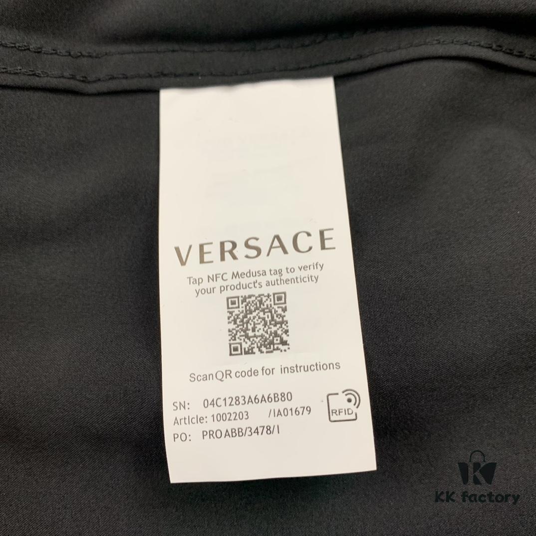 New Versace VERSACE 2024 SS Unisex Flocked Shirt with Logo Buckle, Cotton Satin Fabric with Subtle Stretch