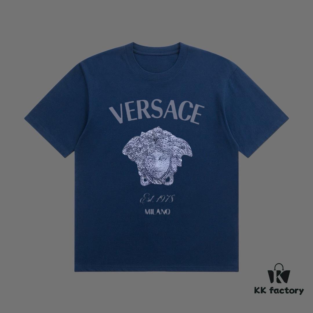 High-End Quality VERSACE 2025 Fall Spring/Summer Collection Medusa Logo Short-Sleeve T-Shirt, Premium 270G 32-Count Double-Yarn Cotton Fabric, Relaxed Unisex Fit