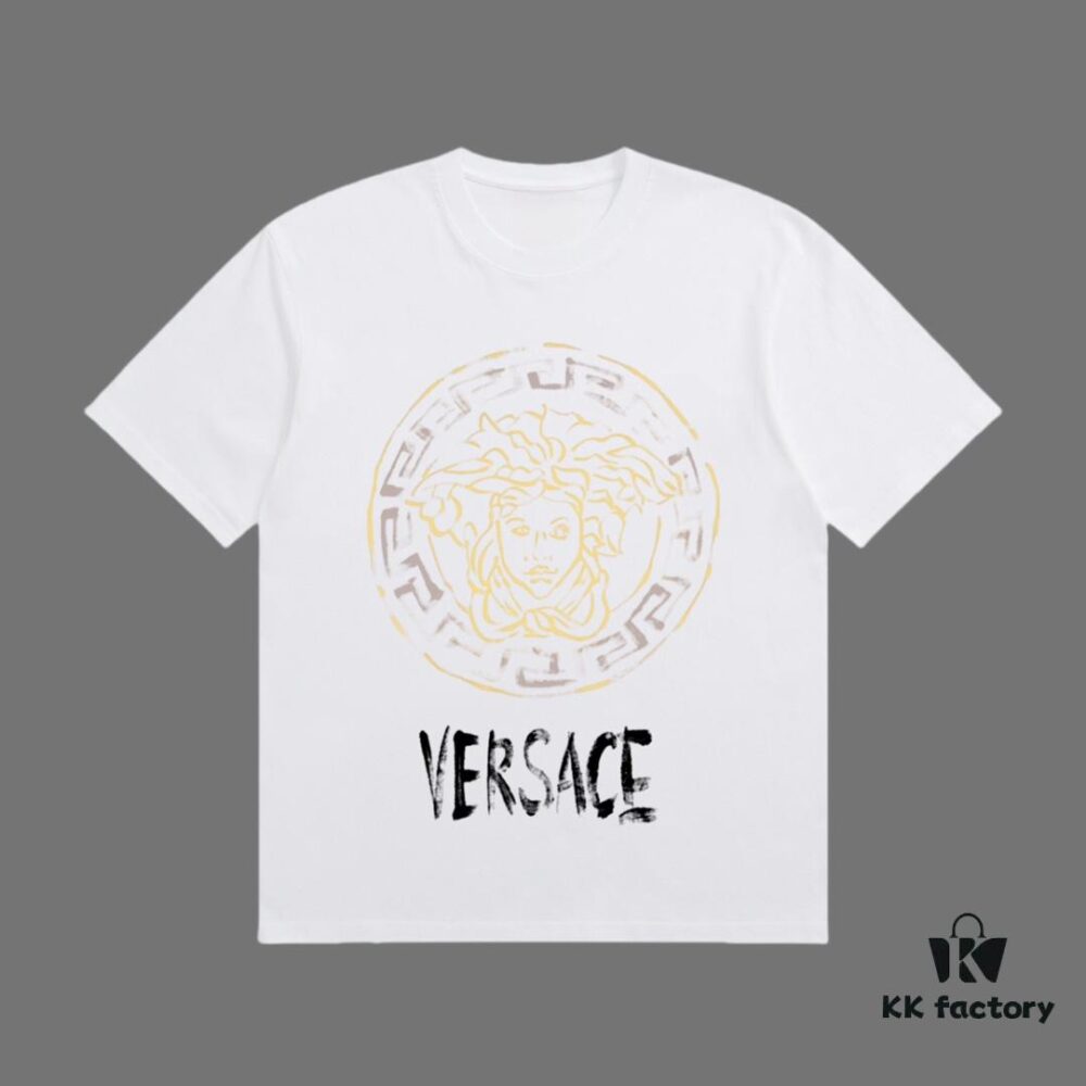 VERSACE 2025 Fall Spring/Summer Collection Medusa Logo Short Sleeve T-Shirt Premium Quality, Custom 270G 32-Count Double-Yarn Pure Cotton Fabric, Relaxed Fit Unisex Design