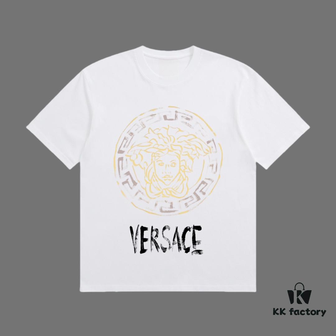 VERSACE 2025 Fall Spring/Summer Collection Medusa Logo Short Sleeve T-Shirt Premium Quality, Custom 270G 32-Count Double-Yarn Pure Cotton Fabric, Relaxed Fit Unisex Design