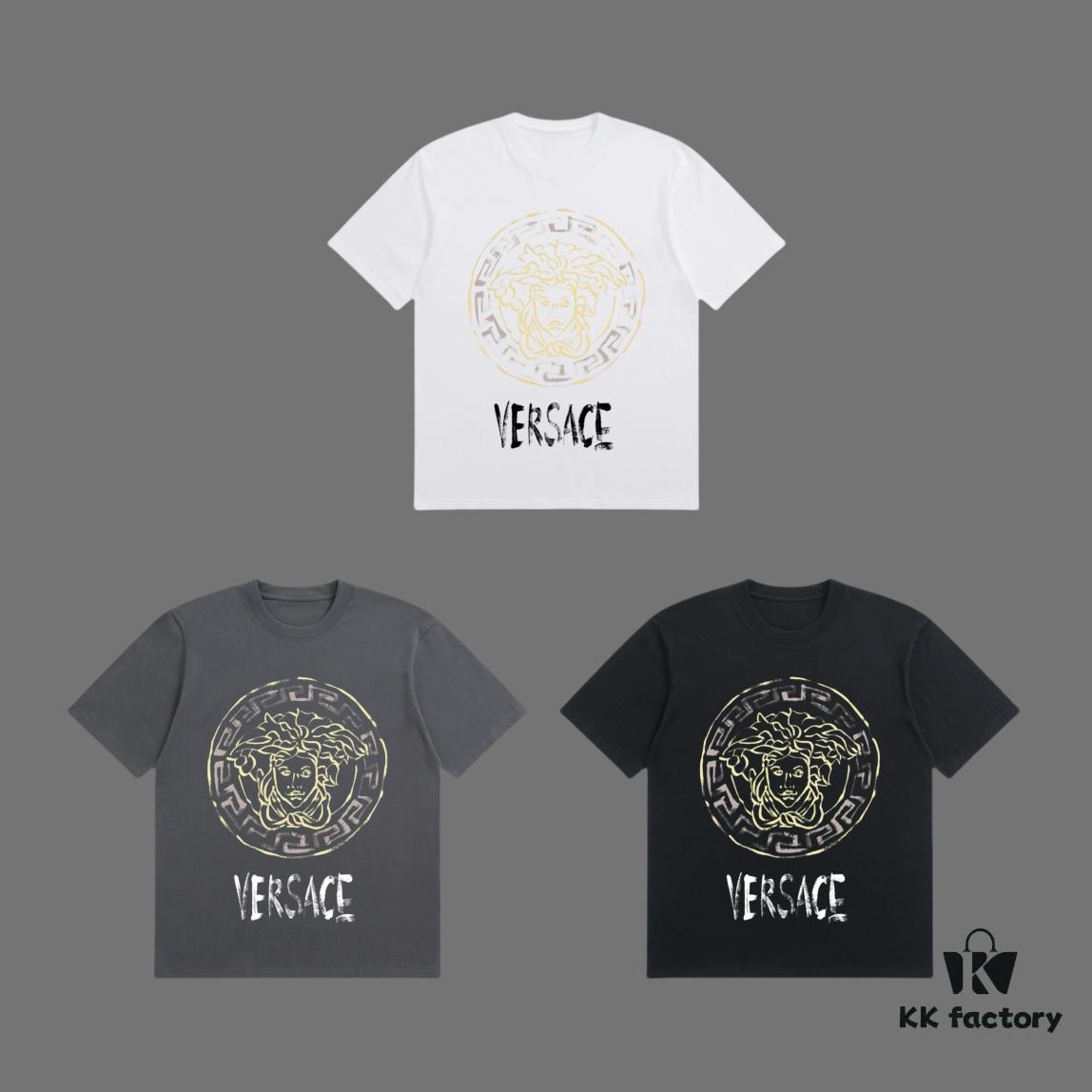 VERSACE 2025 Fall Spring/Summer Collection Medusa Logo Short Sleeve T-Shirt Premium Quality, Custom 270G 32-Count Double-Yarn Pure Cotton Fabric, Relaxed Fit Unisex Design