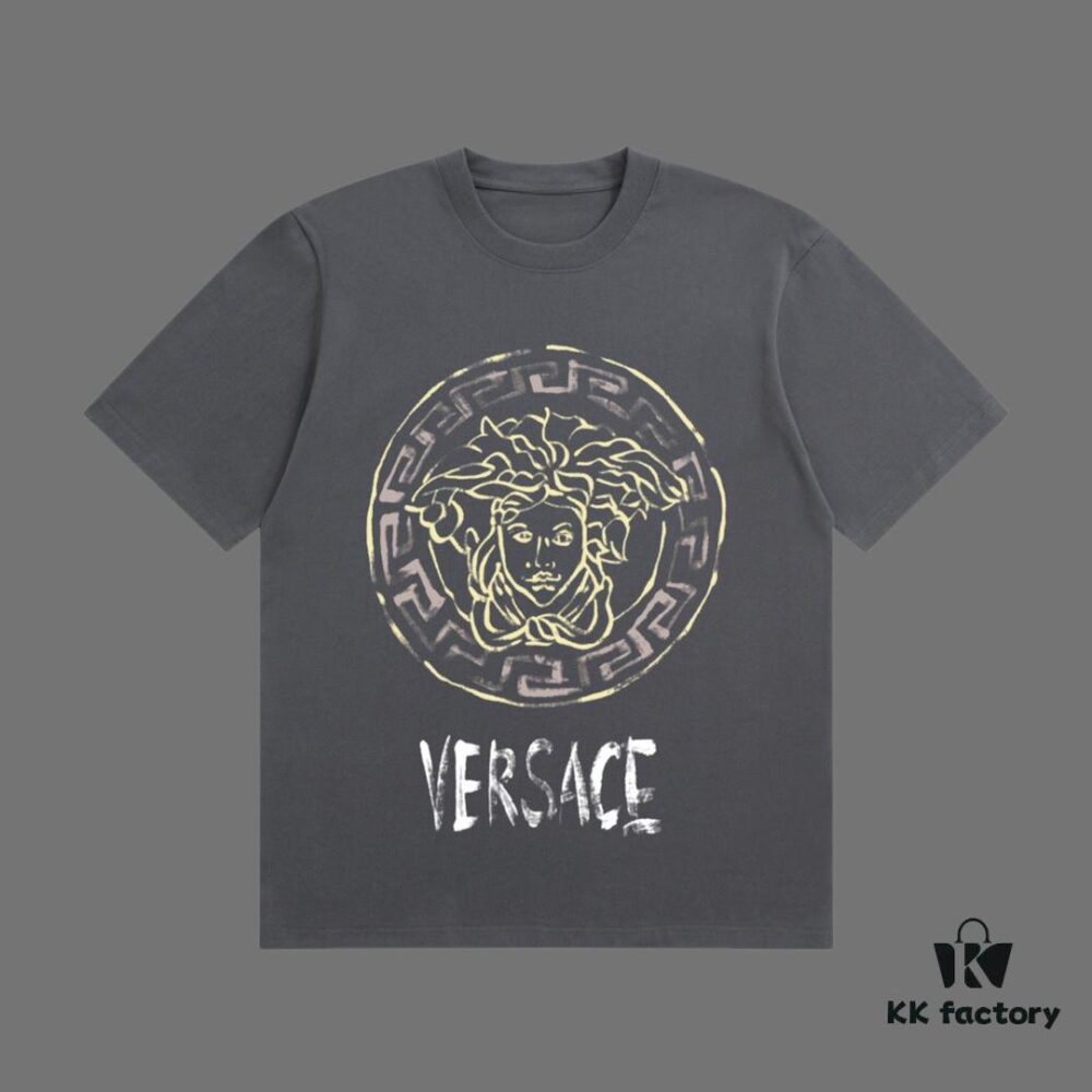 VERSACE 2025 Fall Spring/Summer Collection Medusa Logo Short Sleeve T-Shirt Premium Quality, Custom 270G 32-Count Double-Yarn Pure Cotton Fabric, Relaxed Fit Unisex Design