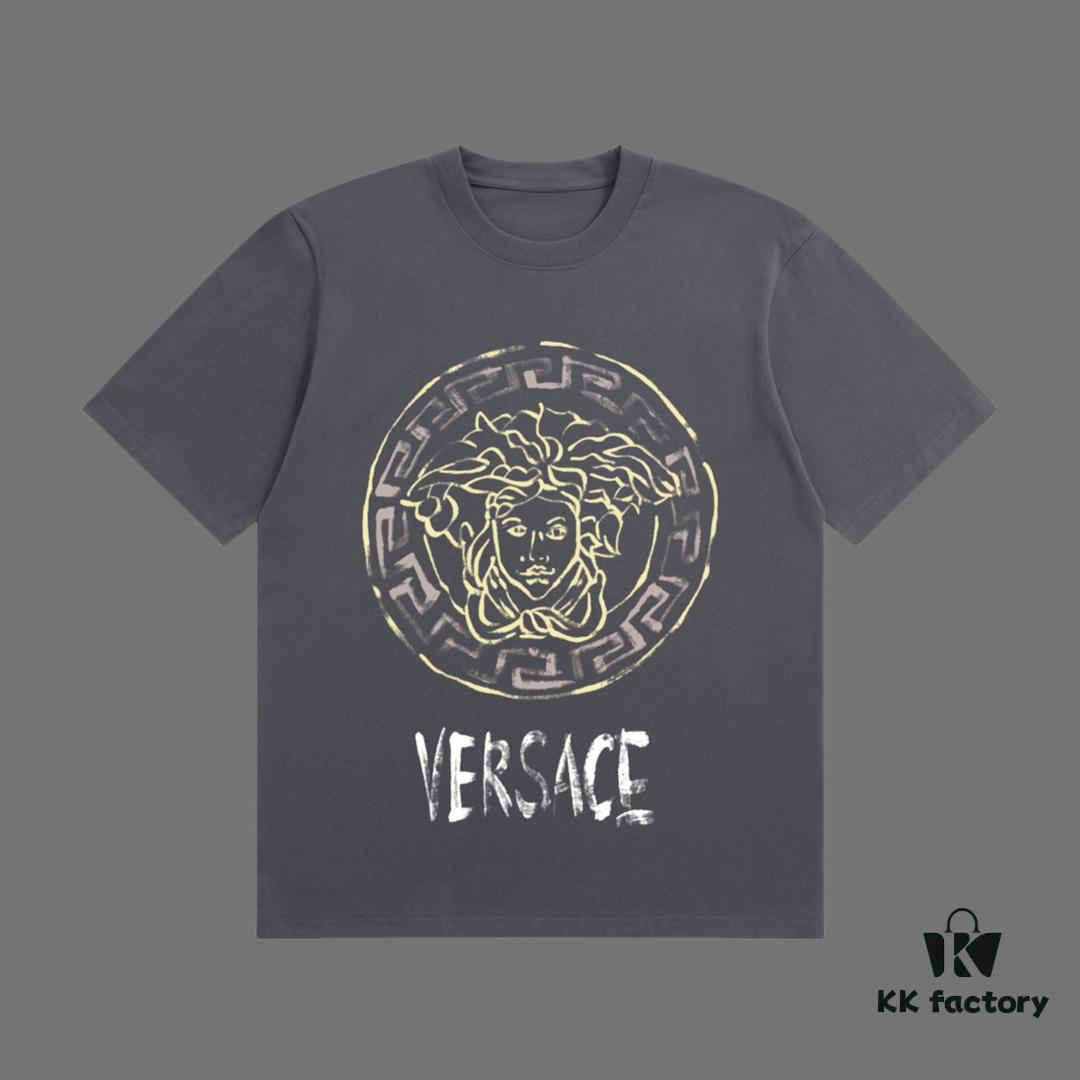 VERSACE 2025 Fall Spring/Summer Collection Medusa Logo Short Sleeve T-Shirt Premium Quality, Custom 270G 32-Count Double-Yarn Pure Cotton Fabric, Relaxed Fit Unisex Design
