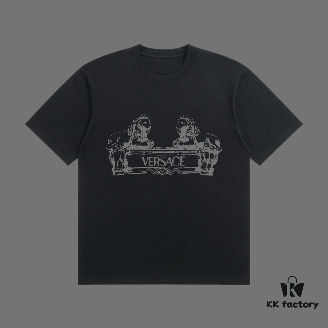 VERSACE 2025 Fall Spring/Summer Collection Medusa Logo Short Sleeve T-Shirt, Premium 270G 32-Count Double-Yarn Cotton Fabric, Relaxed Fit Unisex Design