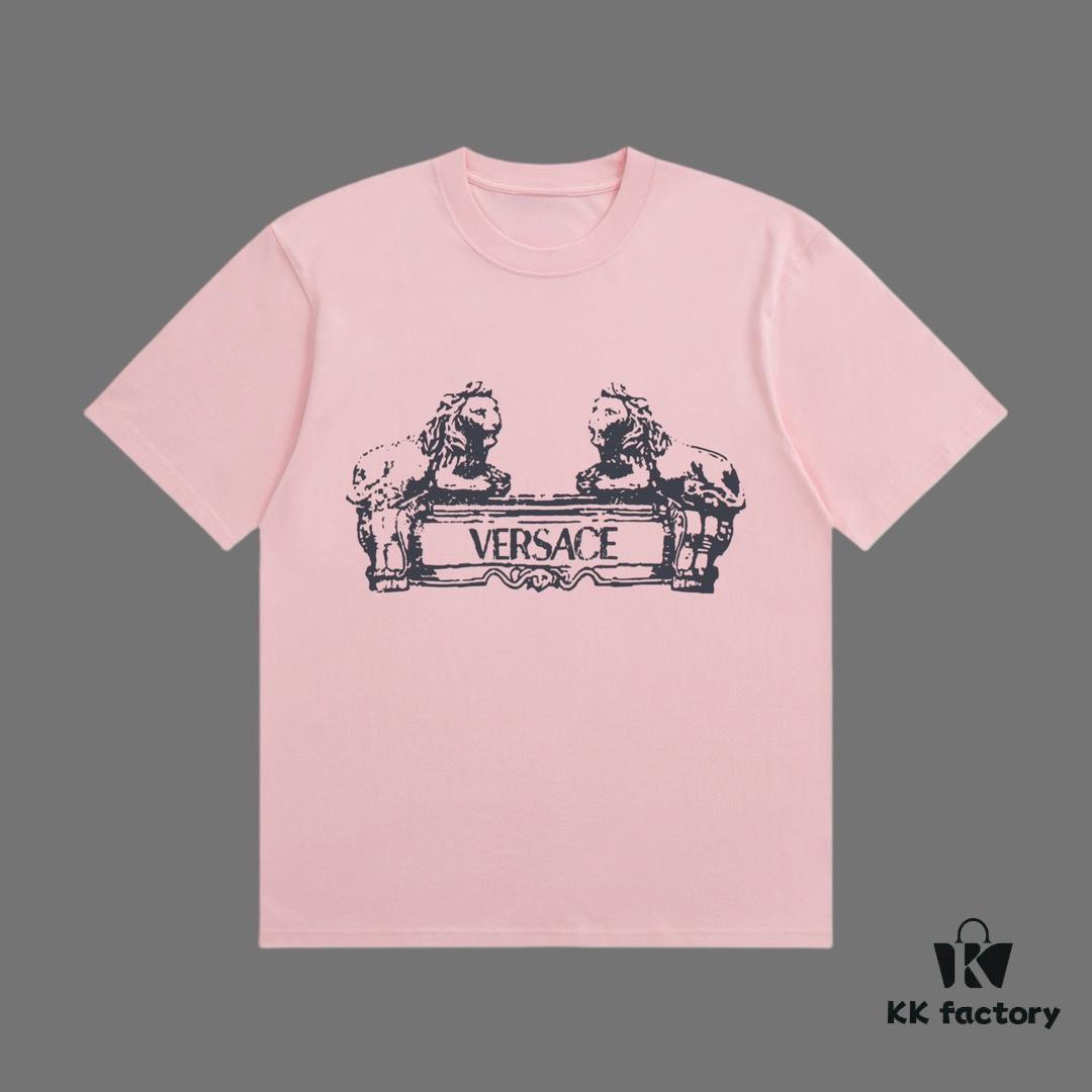 VERSACE 2025 Fall Spring/Summer Collection Medusa Logo Short Sleeve T-Shirt Premium Quality, Distinct from Regular Prints, Woven 270G 32-Count Double-Yarn Pure Cotton Fabric, Relaxed Fit Unisex Design