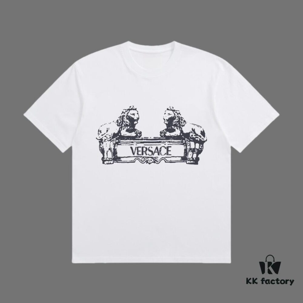 VERSACE 2025 Fall Spring-Summer Collection Medusa Logo Short Sleeve T-Shirt Premium Quality, Custom Woven 270G 32-Count Double-Yarn Pure Cotton Fabric, Relaxed Fit Unisex Design