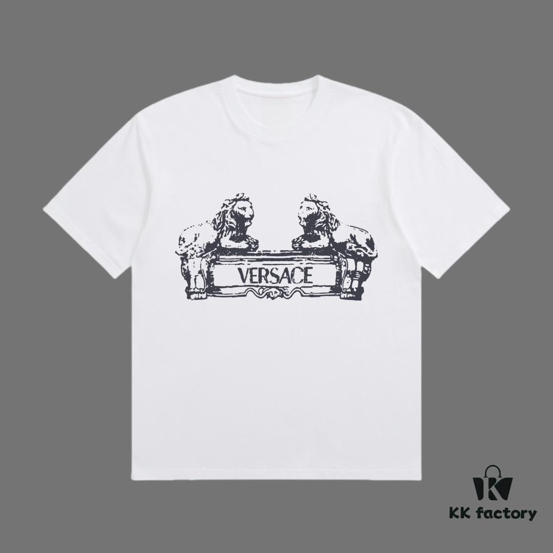 VERSACE 2025 Fall Spring-Summer Collection Medusa Logo Short Sleeve T-Shirt Premium Quality, Custom Woven 270G 32-Count Double-Yarn Pure Cotton Fabric, Relaxed Fit Unisex Design