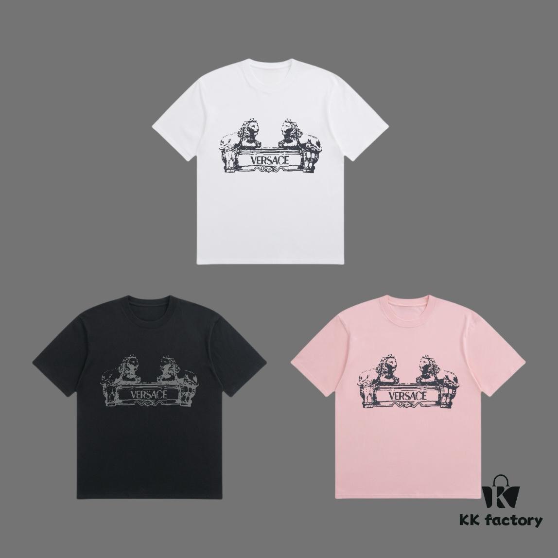 VERSACE 2025 Fall Spring-Summer Collection Medusa Logo Short Sleeve T-Shirt Premium Quality, Custom Woven 270G 32-Count Double-Yarn Pure Cotton Fabric, Relaxed Fit Unisex Design