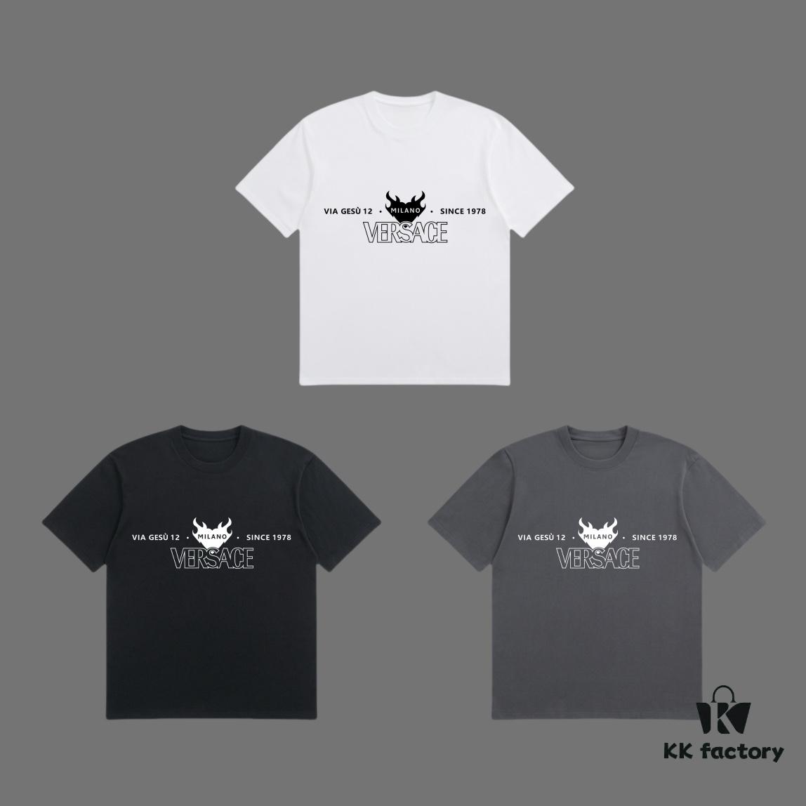 VERSACE 2025 Fall Spring-Summer Collection Medusa Logo Short Sleeve T-Shirt Premium Quality, Distinct from Regular Prints, Woven 270G 32-Count Double-Yarn Pure Cotton Fabric, Relaxed Fit Unisex Design