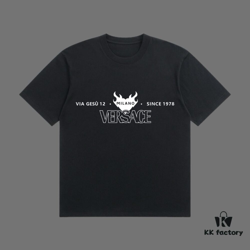 High-End Quality VERSACE 2025 Fall Spring/Summer Collection Medusa Logo Short-Sleeve T-Shirt, Premium 270G 32-Count Double-Yarn Cotton Fabric, Relaxed Unisex Fit