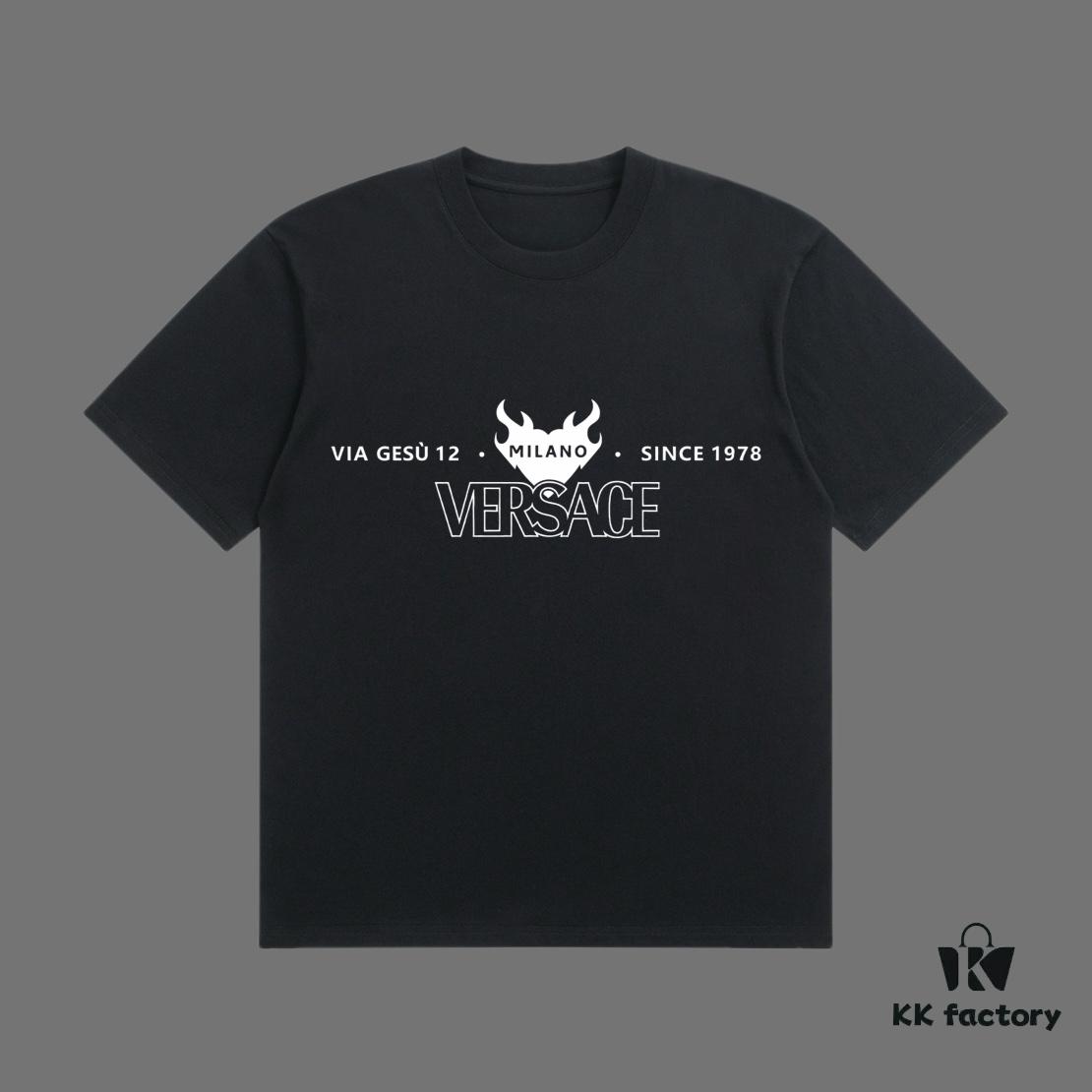 High-End Quality VERSACE 2025 Fall Spring/Summer Collection Medusa Logo Short-Sleeve T-Shirt, Premium 270G 32-Count Double-Yarn Cotton Fabric, Relaxed Unisex Fit