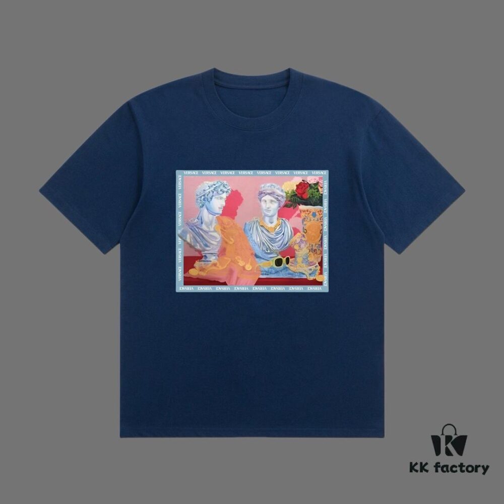 VERSACE 2025 Fall Spring/Summer Collection Medusa Logo Short Sleeve T-Shirt Premium Quality, Distinctive from Regular Prints, Crafted in 270G 32-Count Double-Yarn Pure Cotton Fabric, Relaxed Fit Unisex Design