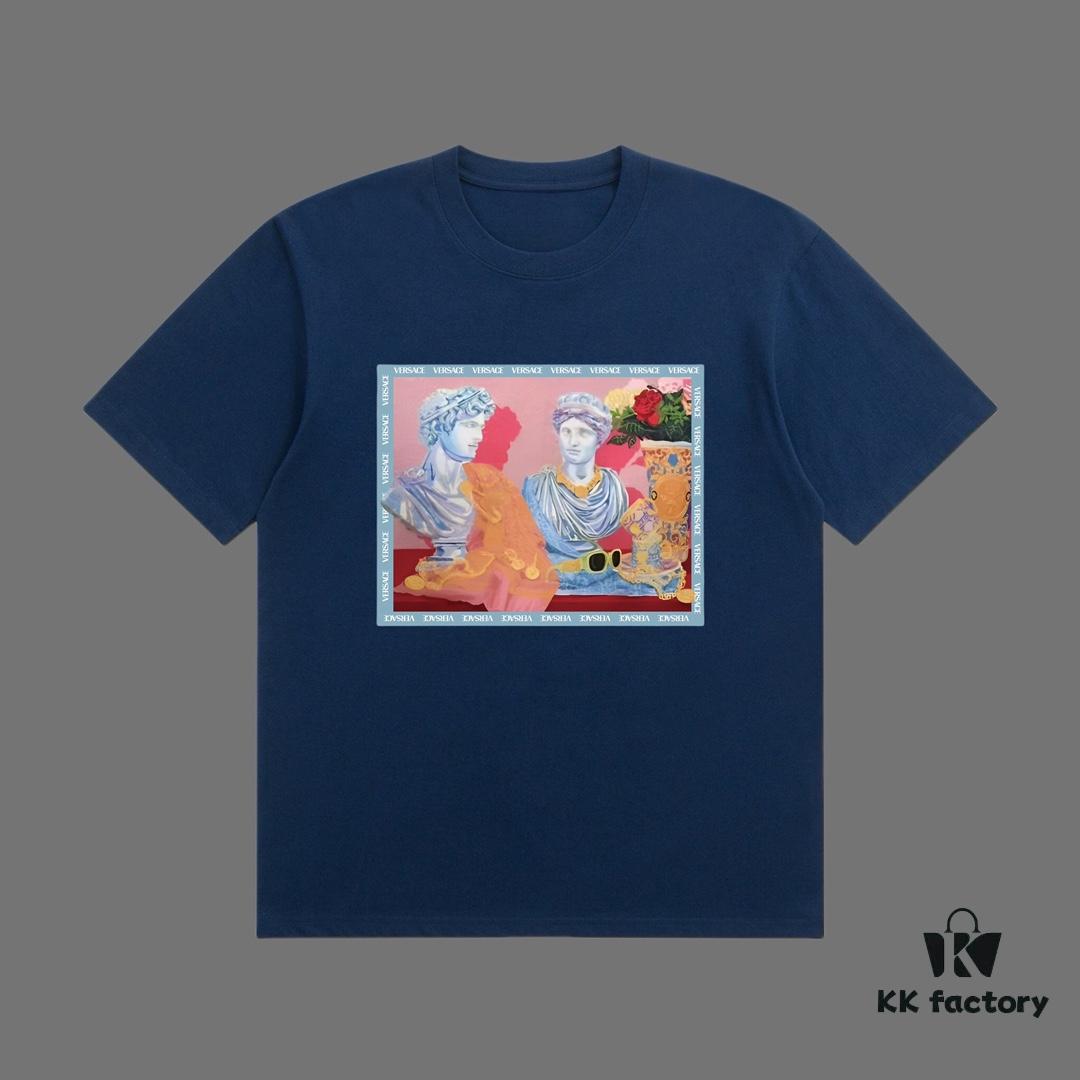 VERSACE 2025 Fall Spring/Summer Collection Medusa Logo Short Sleeve T-Shirt Premium Quality, Distinctive from Regular Prints, Crafted in 270G 32-Count Double-Yarn Pure Cotton Fabric, Relaxed Fit Unisex Design