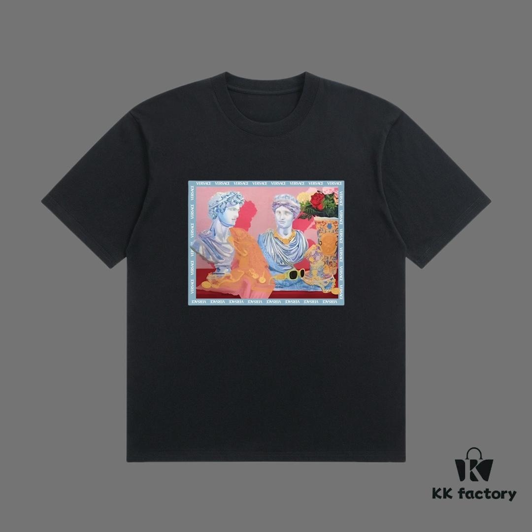 VERSACE 2025 Fall Spring-Summer Collection Medusa Logo Short Sleeve T-Shirt, Premium Quality, Distinct from Regular Print, Woven 270G 32-Count Double-Yarn Pure Cotton Fabric, Loose Fit, Unisex