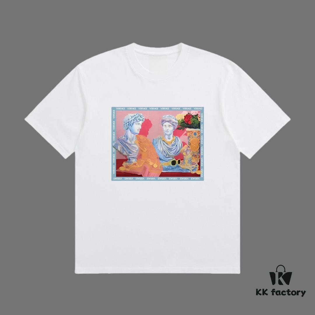 VERSACE 2025 Fall Spring/Summer Collection Medusa Logo Short Sleeve T-Shirt, Premium 270G 32-Single Double-Yarn Pure Cotton Fabric, Distinct from Regular Prints, Relaxed Fit Unisex Design