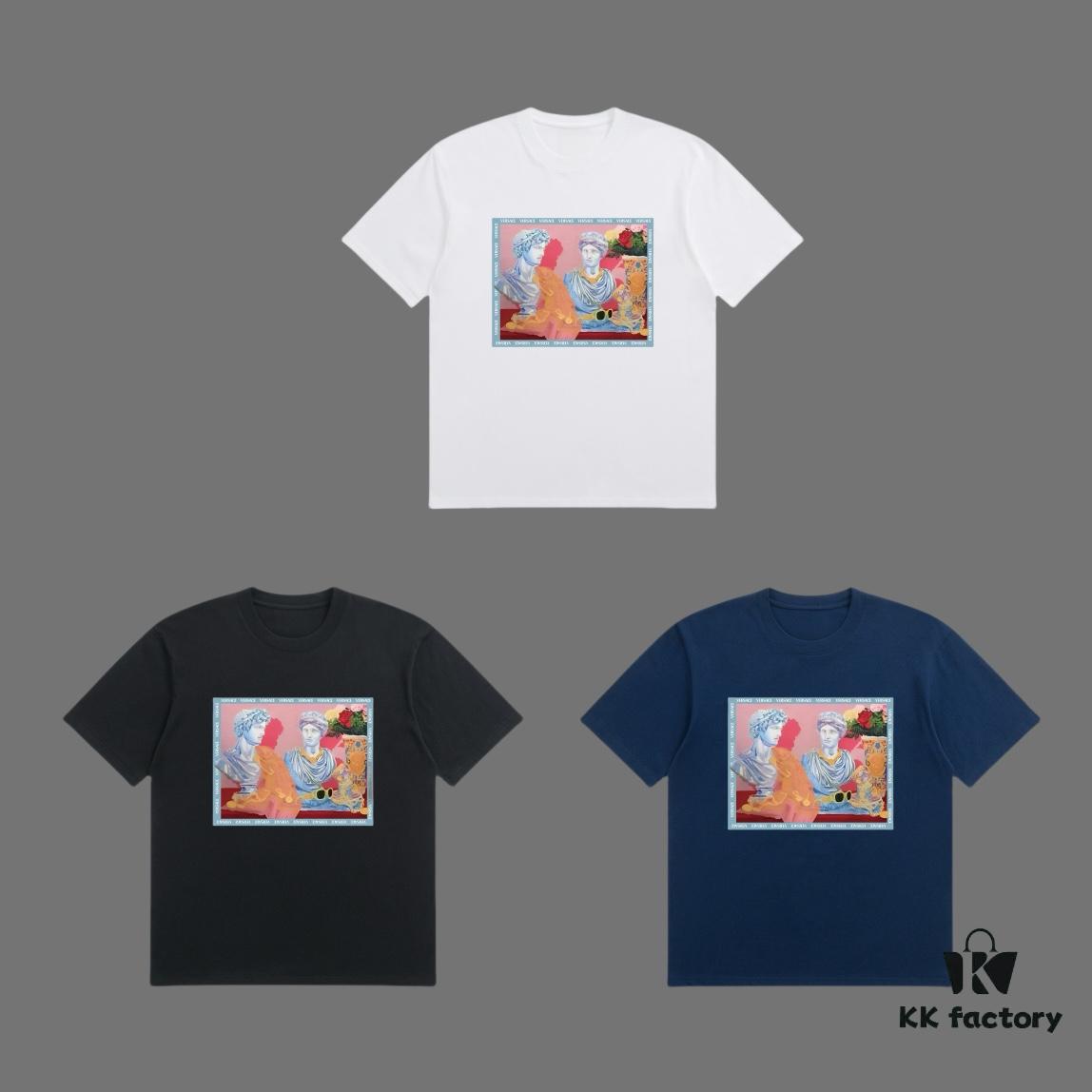 VERSACE 2025 Fall Spring/Summer Collection Medusa Logo Short Sleeve T-Shirt, Premium 270G 32-Single Double-Yarn Pure Cotton Fabric, Distinct from Regular Prints, Relaxed Fit Unisex Design