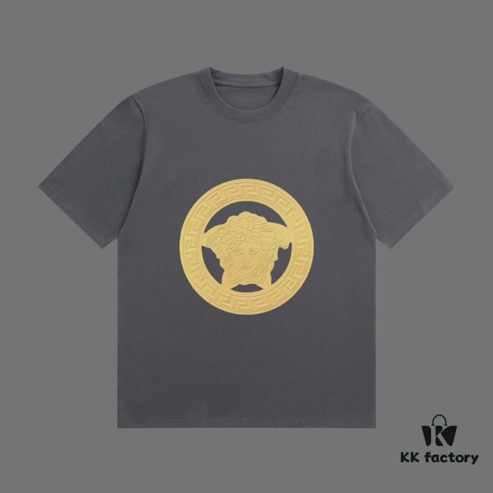 VERSACE 2025 Fall Spring/Summer Collection Medusa Logo Short Sleeve T-Shirt, Premium Quality, Custom Woven 270G 32-Count Double-Yarn Pure Cotton Fabric, Relaxed Fit Unisex Design