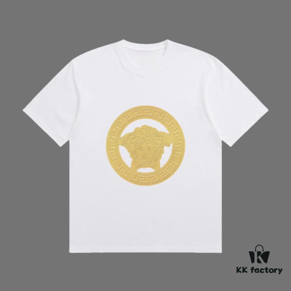 VERSACE 2025 Fall Spring/Summer Collection Medusa Logo Short Sleeve T-Shirt Premium Quality, Distinct from Regular Prints, Woven 270G 32-Count Double-Yarn Pure Cotton Fabric, Relaxed Fit Unisex Design