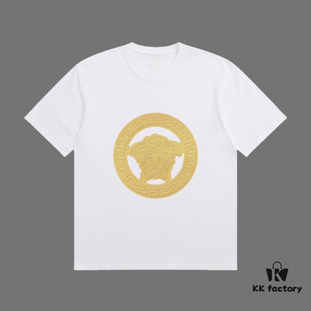 VERSACE 2025 Fall Spring/Summer Collection Medusa Logo Short Sleeve T-Shirt Premium Quality, Distinct from Regular Prints, Woven 270G 32-Count Double-Yarn Pure Cotton Fabric, Relaxed Fit Unisex Design