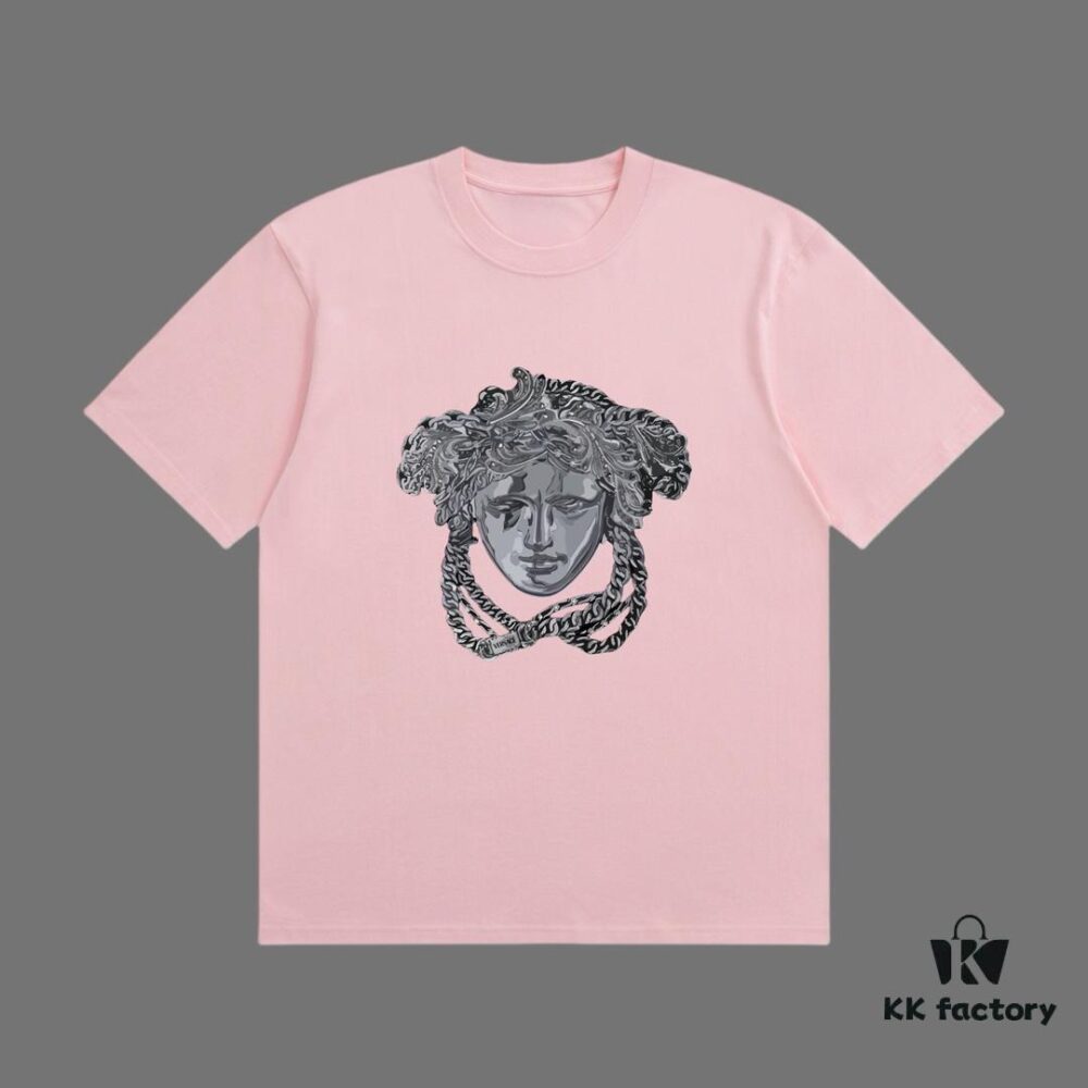 VERSACE 2025 Fall Spring-Summer Collection Medusa Logo Short Sleeve T-Shirt, Premium 270G 32-Count Double-Yarn Pure Cotton Fabric, Distinct from Regular Prints, Relaxed Fit Unisex Design