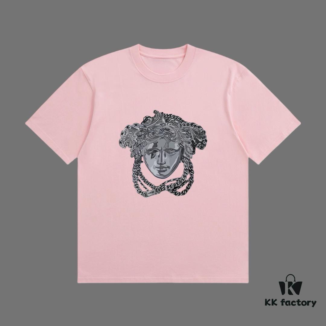 VERSACE 2025 Fall Spring-Summer Collection Medusa Logo Short Sleeve T-Shirt, Premium 270G 32-Count Double-Yarn Pure Cotton Fabric, Distinct from Regular Prints, Relaxed Fit Unisex Design
