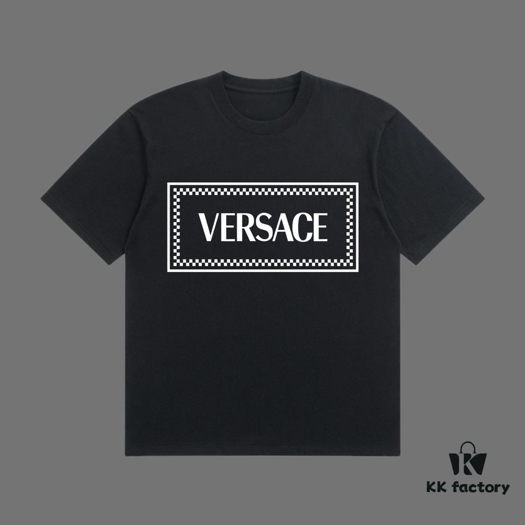 VERSACE 2025 Fall Spring-Summer Collection Medusa Logo Short Sleeve T-Shirt, Premium Quality, Distinct from Regular Prints, Woven 270G 32-Count Double-Yarn Pure Cotton Fabric, Loose Fit Unisex Design