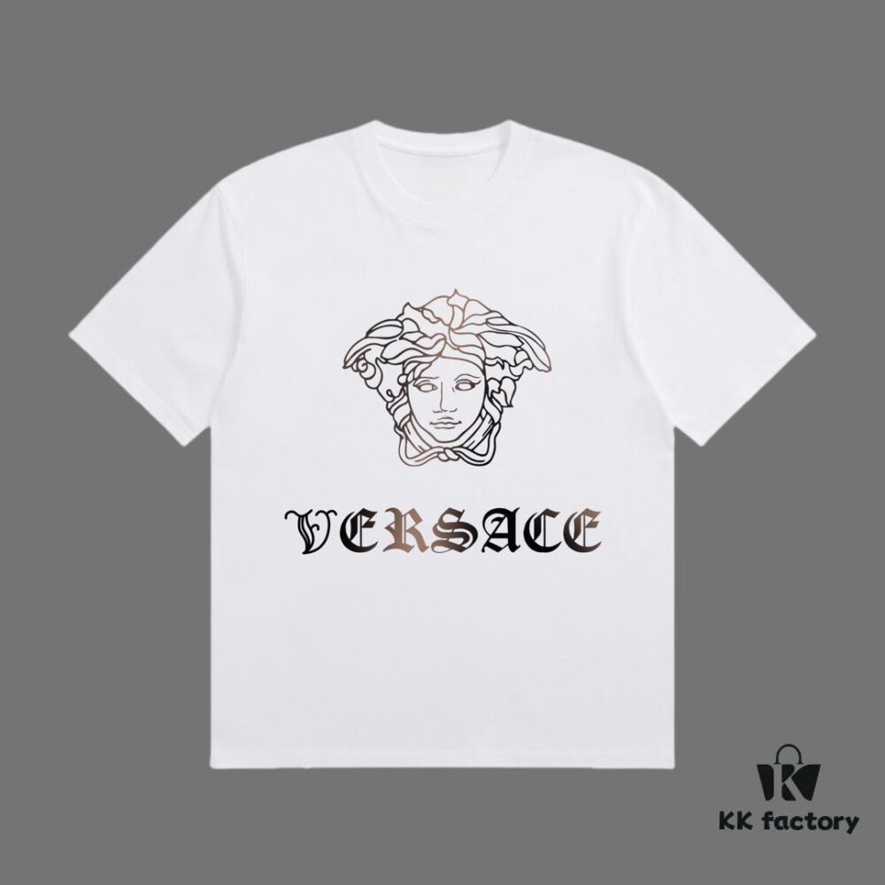 VERSACE 2025 Fall Spring/Summer Collection Medusa Logo Short Sleeve T-Shirt Premium Quality, Distinctive from Regular Print, Made of Custom-Woven 270G 32-Ne Double-Yarn Pure Cotton Fabric, Relaxed Fit Unisex Design
