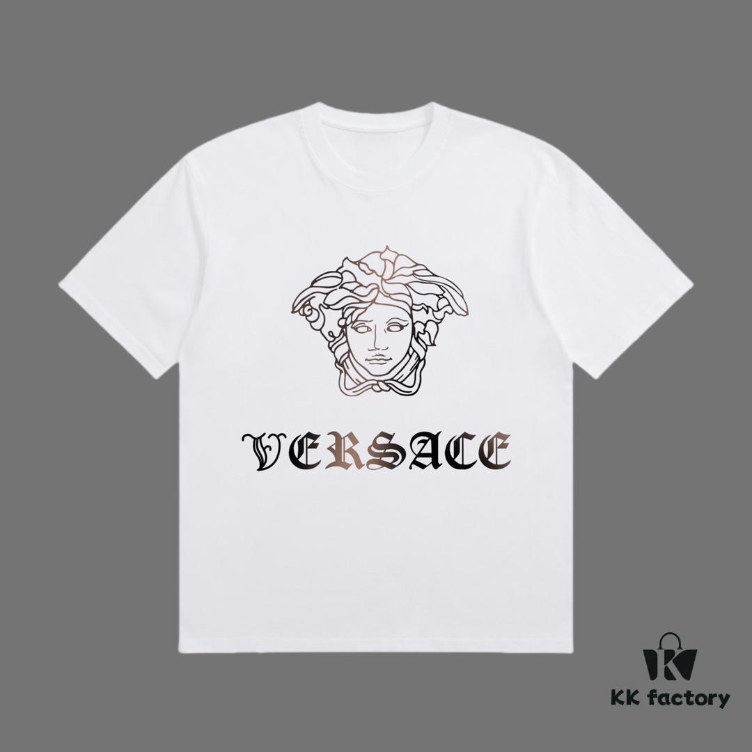 VERSACE 2025 Fall Spring/Summer Collection Medusa Logo Short Sleeve T-Shirt Premium Quality, Distinctive from Regular Print, Made of Custom-Woven 270G 32-Ne Double-Yarn Pure Cotton Fabric, Relaxed Fit Unisex Design