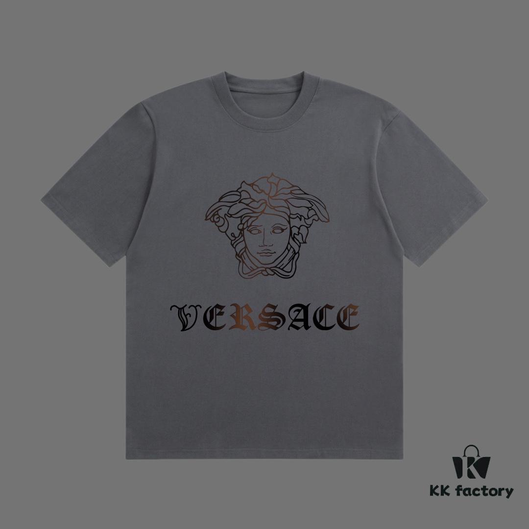 VERSACE 2025 Fall Spring/Summer Collection Medusa Logo Short Sleeve T-Shirt Premium Quality, 270G 32-Count Double-Yarn Pure Cotton Fabric, Distinct from Regular Print, Relaxed Fit Unisex Design